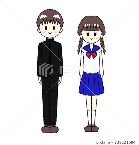 制服を着た男の子と女の子のイラスト 制服を着た男の子と女の子のイラスト 135621094