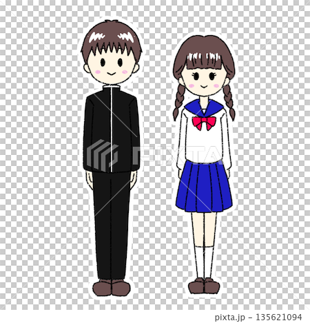 制服を着た男の子と女の子のイラスト 制服を着た男の子と女の子のイラスト 135621094