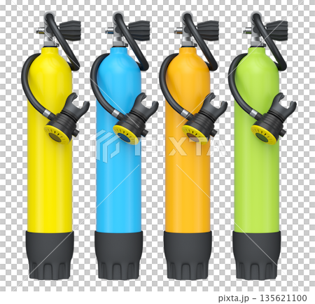 Set of diving tank full oxygen for snorkeling on white background. Set of diving tank full oxygen for snorkeling on white background. 135621100