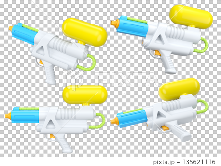 Set of plastic water gun toy for playing in swimming pool on white background 135621116