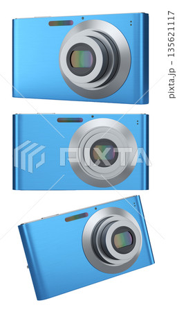 Set of compact pocket digital camera for summer holidays on white background. 135621117