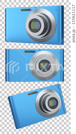 Set of compact pocket digital camera for summer holidays on white background. 135621117