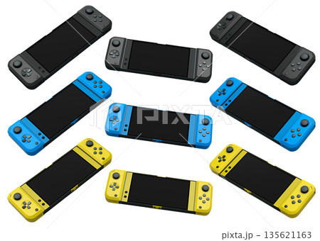 Realistic video game controllers console attached to mobile phone isolated on white 135621163