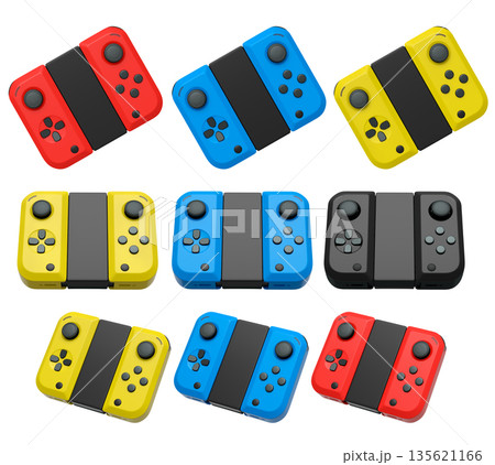 Realistic video game controllers console attached to mobile phone isolated on white 135621166