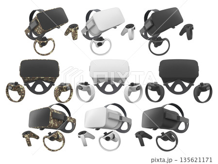 Virtual reality glasses and headset with controllers isolated on white background with clipping path 135621171