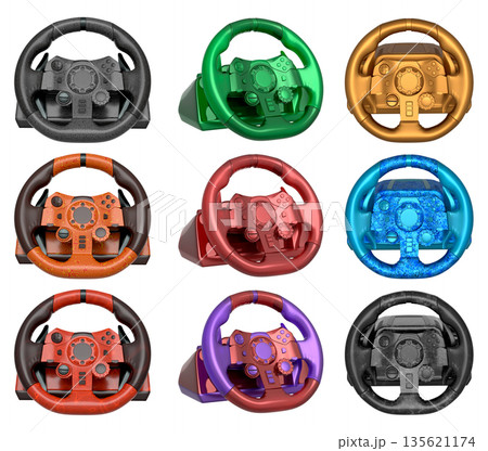 Set of racing game steering wheels isolated on white background with clipping path Set of racing game steering wheels isolated on white background with clipping path 135621174