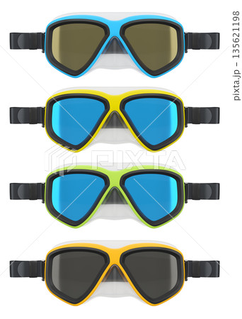 Set of diving mask and snorkel for snorkeling on white background. Set of diving mask and snorkel for snorkeling on white background. 135621198