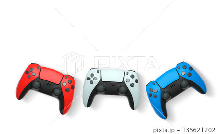 Wireless gaming controllers flying in air isolated on white background, symbolizing gaming technology concept Wireless gaming controllers flying in air isolated on white background, symbolizing gaming technology concept 135621202