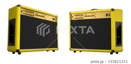 Set of classical electric and acoustic guitar amplifier isolated on white background. Set of classical electric and acoustic guitar amplifier isolated on white background. 135621251