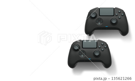 Wireless gaming controllers flying in air isolated on white background, symbolizing gaming technology concept Wireless gaming controllers flying in air isolated on white background, symbolizing gaming technology concept 135621266