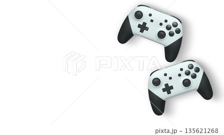 Wireless gaming controllers flying in air isolated on white background, symbolizing gaming technology concept Wireless gaming controllers flying in air isolated on white background, symbolizing gaming technology concept 135621268