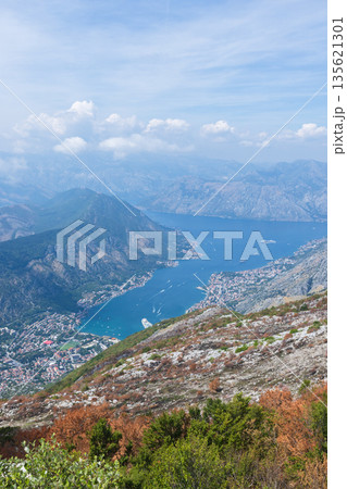Montenegro vertical landscape photography featuring a blue Bay of Kotor Montenegro vertical landscape photography featuring a blue Bay of Kotor 135621301