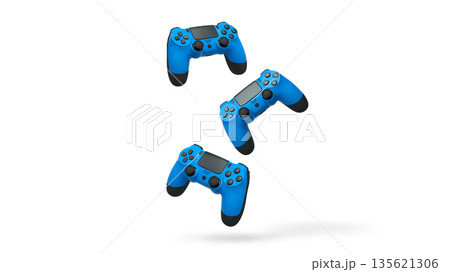 Wireless gaming controllers flying in air isolated on white background, symbolizing gaming technology concept 135621306