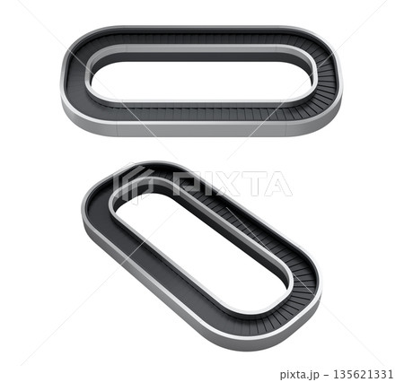 Set of Airport luggage conveyor belt from baggage claim area on white background. 135621331