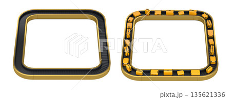 Set of Airport luggage conveyor belt or baggage claim area with suitcases on white. Set of Airport luggage conveyor belt or baggage claim area with suitcases on white. 135621336