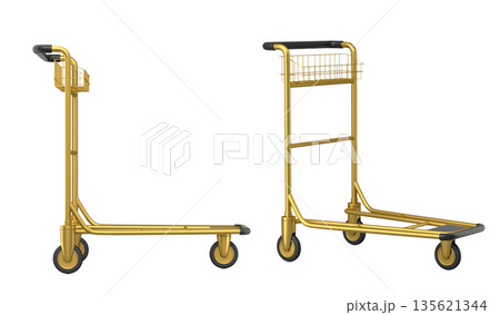 Set of Airport luggage cart or baggage trolley side on white background Set of Airport luggage cart or baggage trolley side on white background 135621344