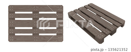 Set of wooden pallet for warehouse cargo storage isolated on white background. 135621352