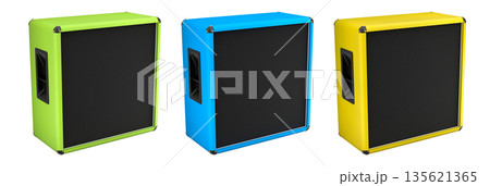 Set of classical electric and acoustic guitar amplifier isolated on white background. 135621365