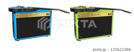 Set of amplifier with acoustic guitar isolated on white background. Set of amplifier with acoustic guitar isolated on white background. 135621366