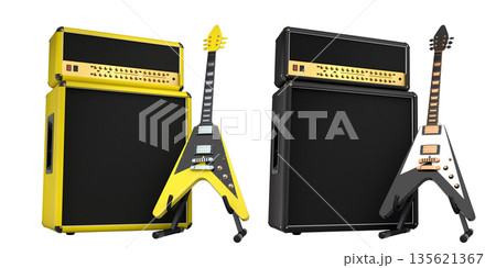 Set of amplifier with acoustic guitar isolated on white background. Set of amplifier with acoustic guitar isolated on white background. 135621367