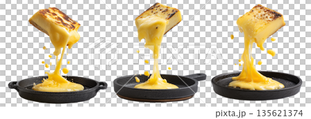 Argentina grilled Provoleta cheese pieces stacked, isolated on white transparent background. Concept of South American Cuisine 135621374