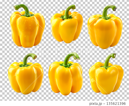 Set of Yellow bell pepper with green stem isolated on a white background Set of Yellow bell pepper with green stem isolated on a white background 135621396