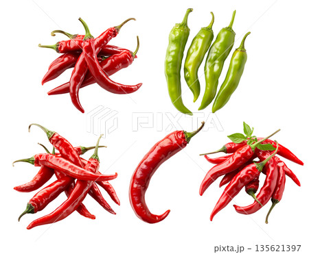 Set of Red Cayenne chili pepper isolated on a white background 135621397