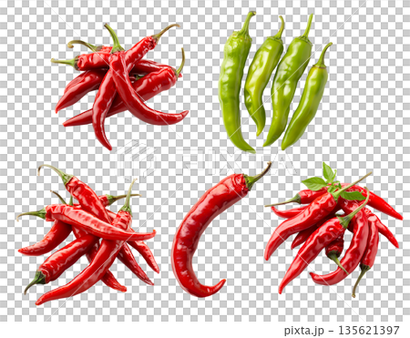 Set of Red Cayenne chili pepper isolated on a white background 135621397