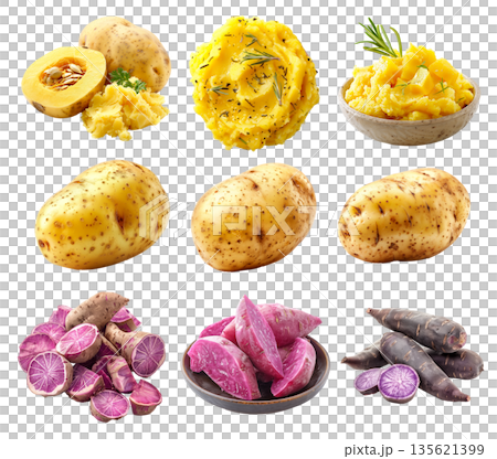 Unpeeled yellow potato isolated on a white background Unpeeled yellow potato isolated on a white background 135621399
