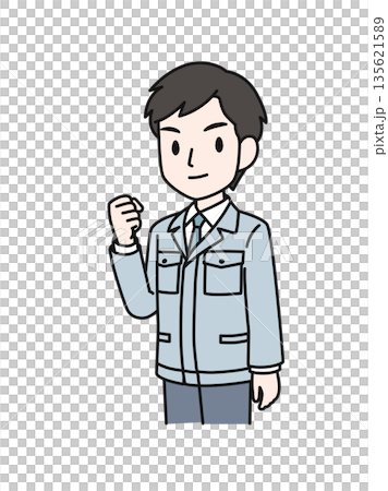 Illustration material of a man in a technical occupation doing a fist pump Illustration material of a man in a technical occupation doing a fist pump 135621589