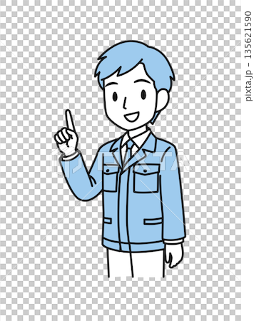 Illustration material of a man in a technical job working in work clothes explaining the points 135621590