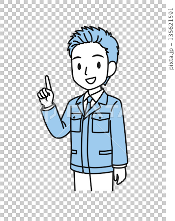 Illustration material of a man in a technical job working in work clothes explaining the points 135621591