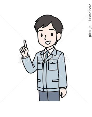 ポイントを説明する作業服の技術職の男性のイラスト素材 ポイントを説明する作業服の技術職の男性のイラスト素材 135621592
