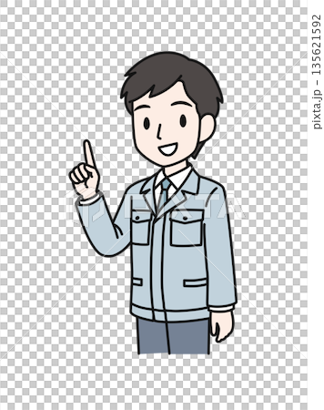 ポイントを説明する作業服の技術職の男性のイラスト素材 ポイントを説明する作業服の技術職の男性のイラスト素材 135621592