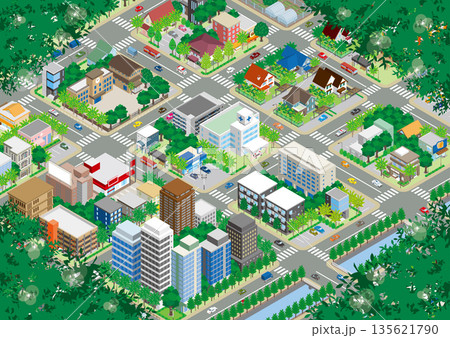 新緑の街並み. 街並みの立体図. 135621790