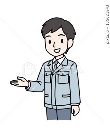 案内をする作業服の技術職の男性のイラスト素材 案内をする作業服の技術職の男性のイラスト素材 135621943