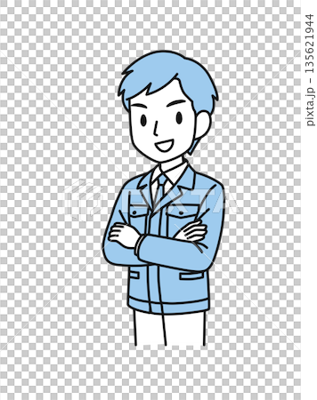 腕を組み自信のある作業服の技術職の男性のイラスト素材 腕を組み自信のある作業服の技術職の男性のイラスト素材 135621944