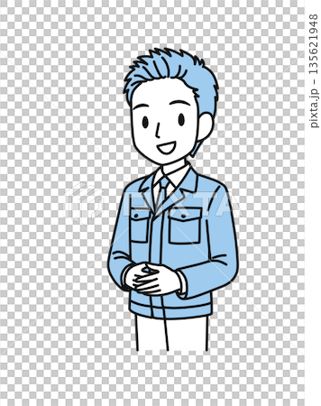 両手を前で組んでかしこまる作業服の技術職の男性のイラスト素材 両手を前で組んでかしこまる作業服の技術職の男性のイラスト素材 135621948
