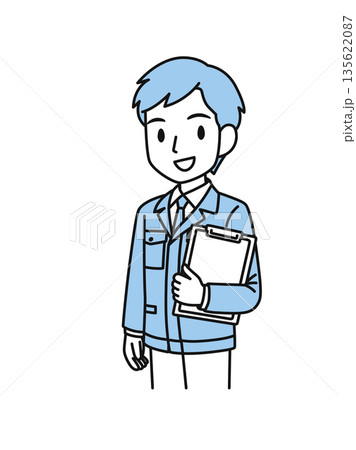 バインダーの資料を持つ作業服の技術職の男性のイラスト素材 135622087