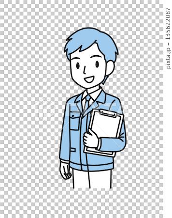 バインダーの資料を持つ作業服の技術職の男性のイラスト素材 135622087