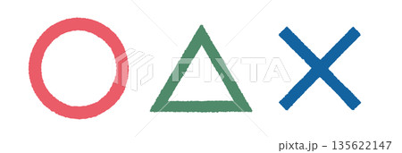 クレヨンで描いたようなマル・三角・バツ（カラー） 135622147