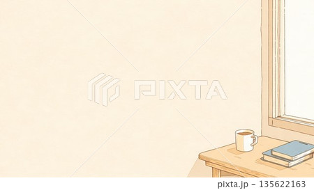窓辺に置かれたコーヒーカップのミニマルイラスト背景 窓辺に置かれたコーヒーカップのミニマルイラスト背景 135622163