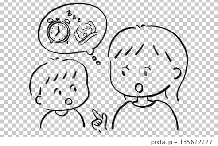 就寝時間のルールを話し合う親子のイラスト 135622227