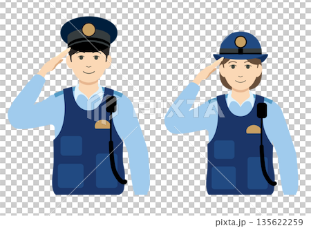 敬礼する2人の警察官 敬礼する2人の警察官 135622259