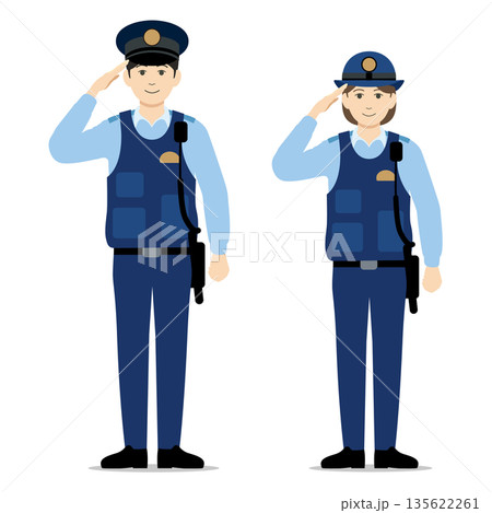 敬礼する2人の警察官 135622261