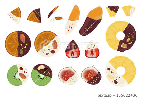 チョコレートがけフルーツのイラスト素材セット 135622436