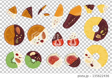 チョコレートがけフルーツのイラスト素材セット 135622436