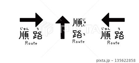 手書き風のシンプルな順路の矢印アイコンセット｜案内・誘導・ルート・イベント・会場・方向・指示 135622858