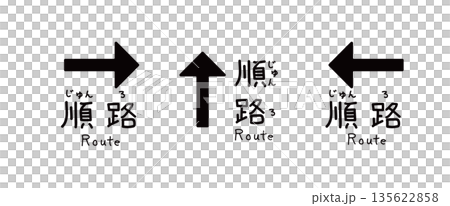 手書き風のシンプルな順路の矢印アイコンセット｜案内・誘導・ルート・イベント・会場・方向・指示 135622858