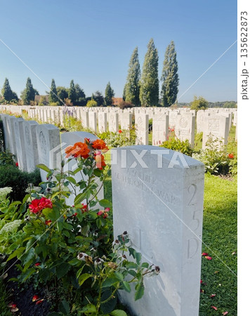 Gravestones lining military cemetery honoring world war soldiers Gravestones lining military cemetery honoring world war soldiers 135622873